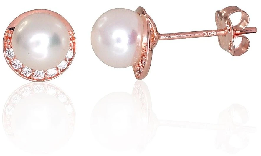 Diamond Sky Jewelry Auksiniai auskarai-vinukai su cirkoniais ir perlais „Sielos Veidrodis VII“