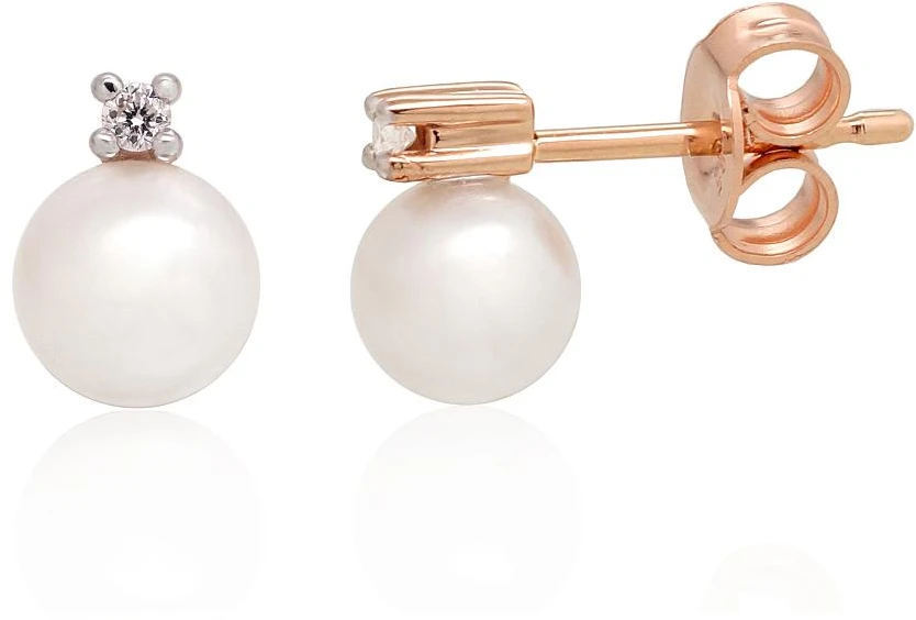 Diamond Sky Jewelry Auksiniai auskarai-vinukai su deimantais ir perlais „Jūros Princesė“