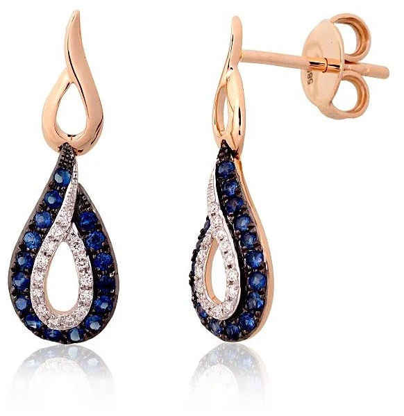 Diamond Sky Jewelry Auksiniai auskarai su deimantais ir safyrais „Princesės Ašara II“