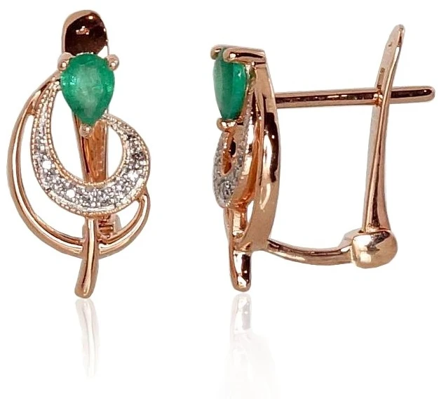 Diamond Sky Jewelry Auksiniai auskarai su deimantais ir smaragdais „Groteks V“