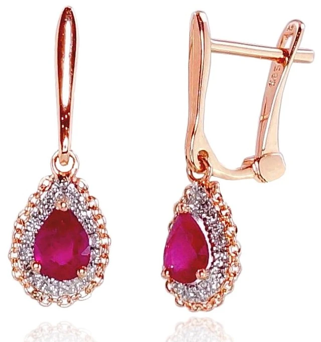Diamond Sky Jewelry Auksiniai auskarai su deimantais ir rubinais „Renaissance II“