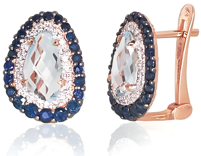 Diamond Sky Jewelry Auksiniai auskarai su deimantais, topazais ir safyrais „Charlotte II“