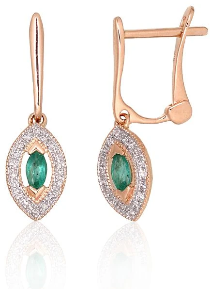 Diamond Sky Jewelry Auksiniai auskarai su deimantais ir smaragdais „Aleksandrija II“