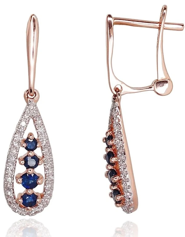Diamond Sky Jewelry Auksiniai auskarai su deimantais ir safyrais „Kamelija IV“