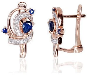 Diamond Sky Jewelry Auksiniai auskarai su deimantais ir safyrais „Grotex VI“