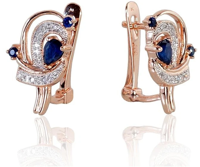 Diamond Sky Jewelry Auksiniai auskarai su deimantais ir safyrais „Grotex VI“