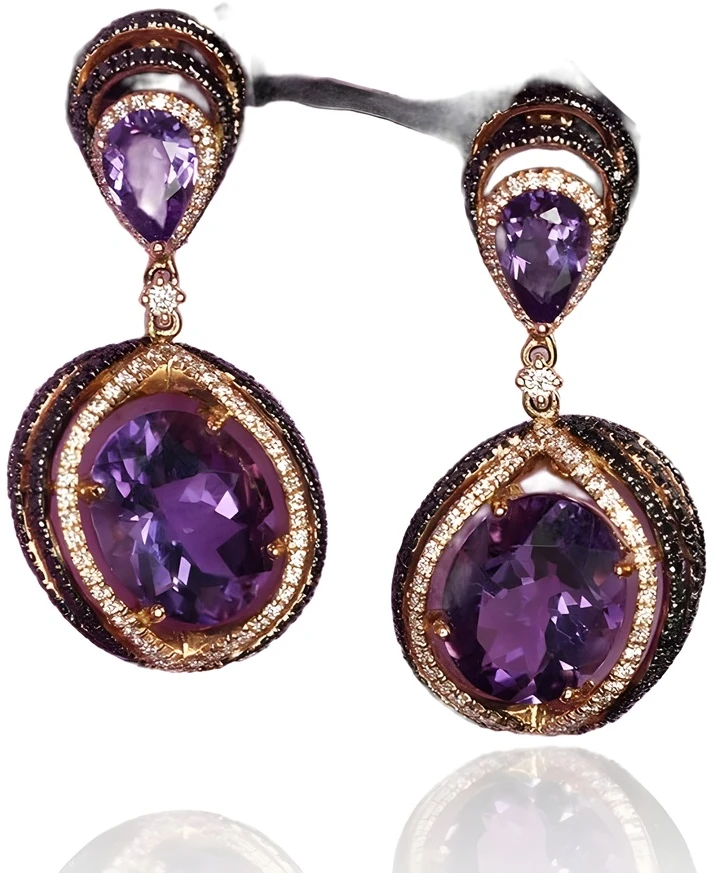 Diamond Sky Jewelry Auksiniai auskarai-vinukai su deimantais ir ametistais „Žvaigždynas“