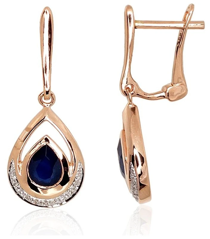 Diamond Sky Jewelry Auksiniai auskarai su deimantais ir safyrais „Royal III“