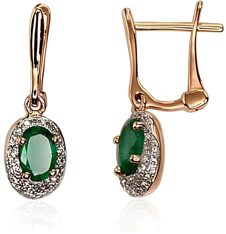 Diamond Sky Jewelry Auksiniai auskarai su deimantais ir smaragdais „Saulutė IV“