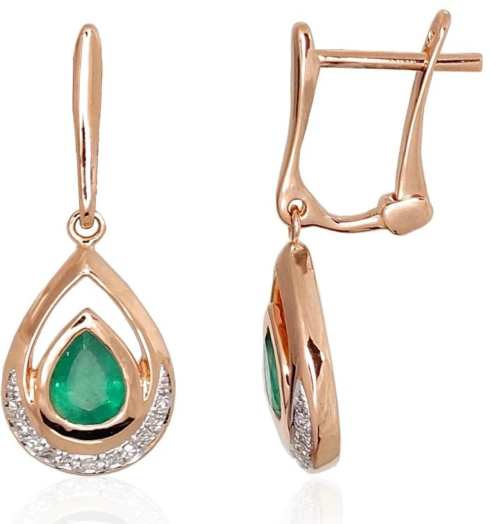 Diamond Sky Jewelry Auksiniai auskarai su deimantais ir smaragdais „Royal V“