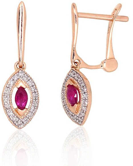 Diamond Sky Jewelry Auksiniai auskarai su deimantais ir rubinais „Aleksandrija“