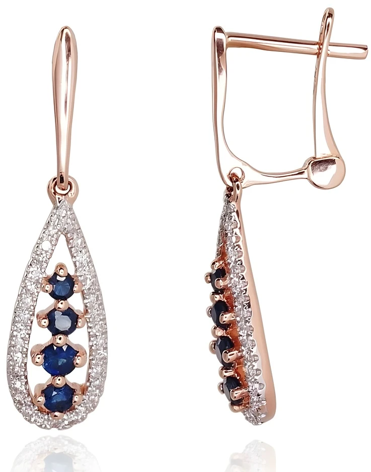Diamond Sky Jewelry Auksiniai auskarai su deimantais ir safyrais „Kamelija IV“