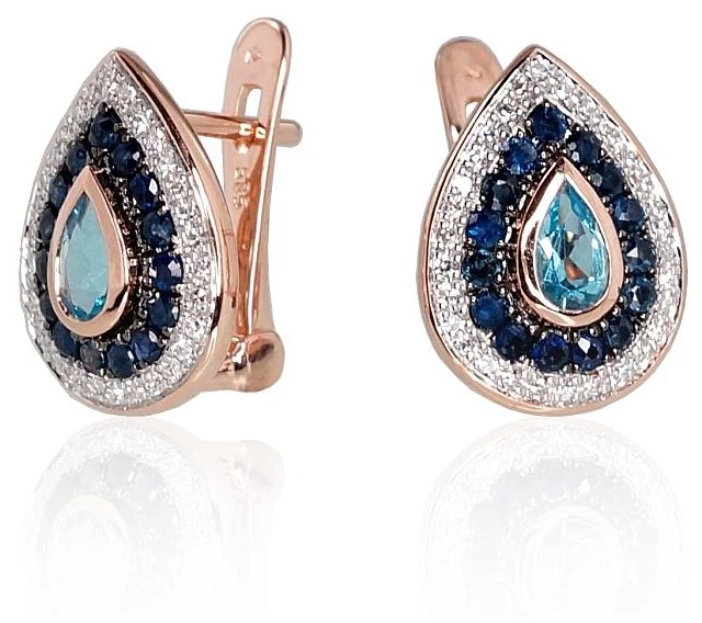 Diamond Sky Jewelry Auksiniai auskarai su deimantais, topazais ir safyrais „Royal“