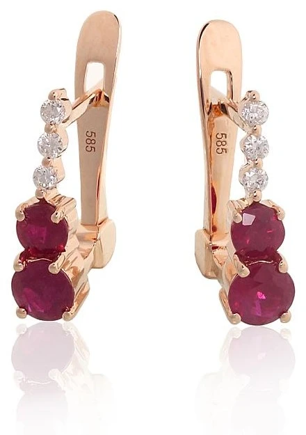 Diamond Sky Jewelry Auksiniai auskarai su deimantais ir rubinais „Ugnies šokis“