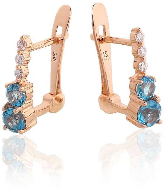 Diamond Sky Jewelry Auksiniai auskarai su deimantais ir topazais „Jūros melodija“
