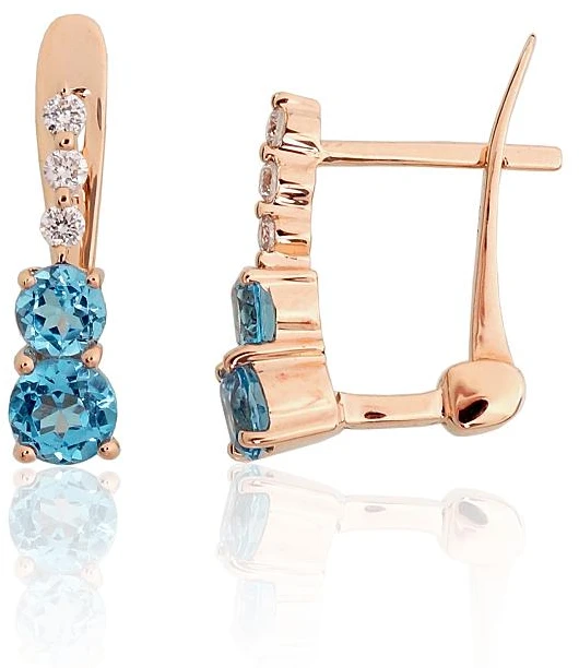 Diamond Sky Jewelry Auksiniai auskarai su deimantais ir topazais „Jūros melodija“