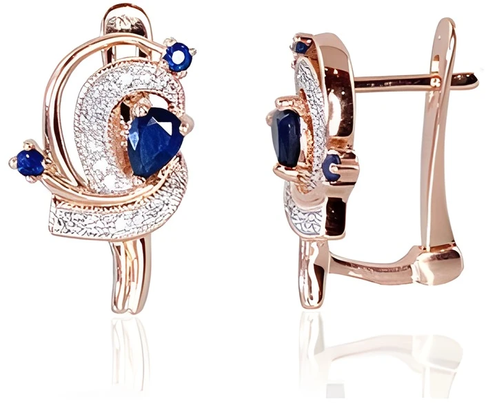 Diamond Sky Jewelry Auksiniai auskarai su deimantais ir safyrais „Grotex VI“