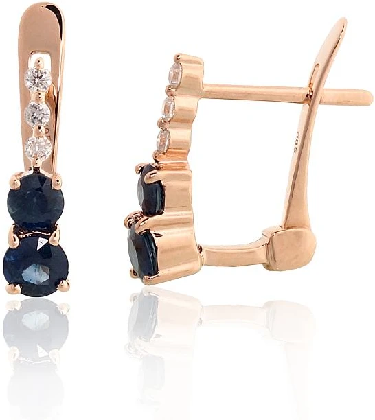 Diamond Sky Jewelry Auksiniai auskarai su deimantais ir safyrais „Nakties šnabždesys“