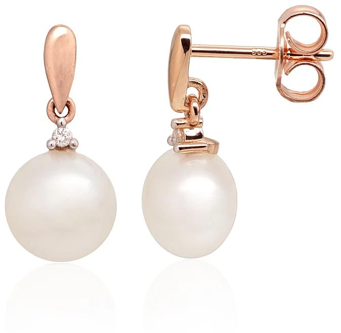 Diamond Sky Jewelry Auksiniai auskarai-vinukai su deimantais ir perlais „Jūrų Valdovė“