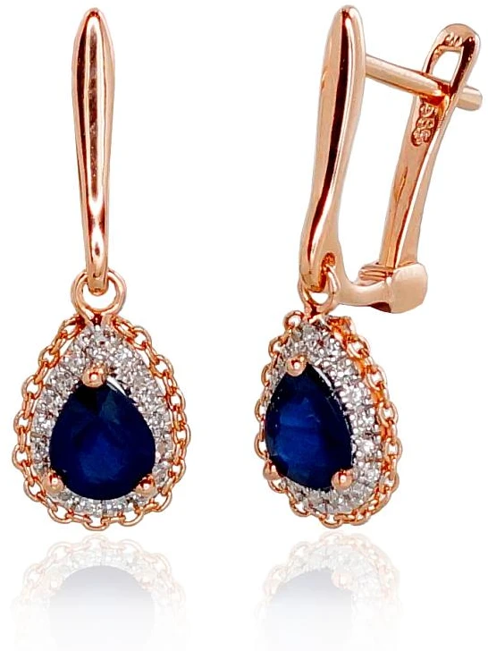 Diamond Sky Jewelry Auksiniai auskarai su deimantais ir safyrais „Renaissance III“
