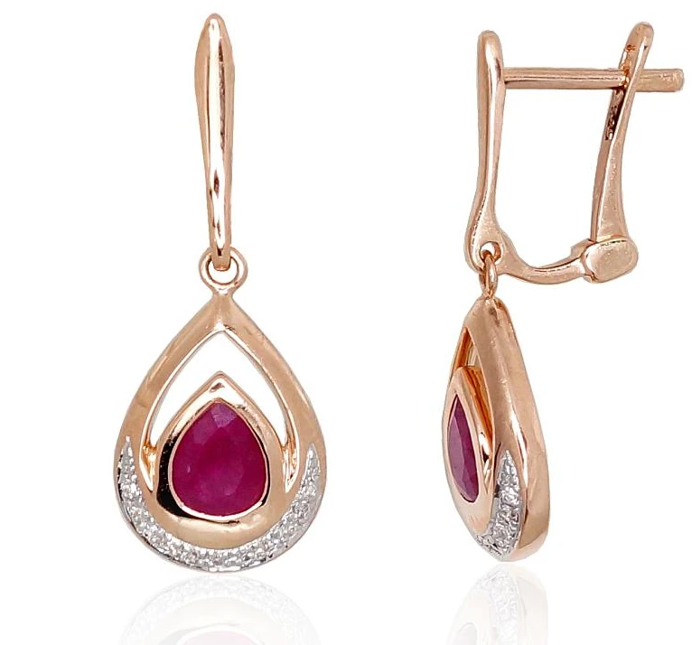 Diamond Sky Jewelry Auksiniai auskarai su deimantais ir rubinais „Karališkieji IV“