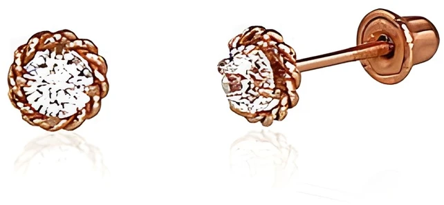 Diamond Sky Jewelry Auksiniai auskarai-vinukai su cirkoniais „Auksinė Gėlė XXX“