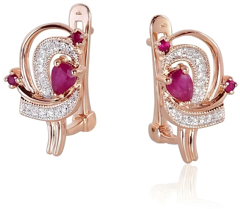 Diamond Sky Jewelry Auksiniai auskarai su deimantais ir rubinais „Grotex“