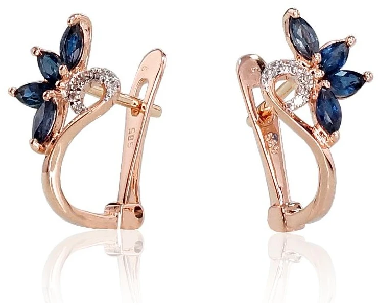 Diamond Sky Jewelry Auksiniai auskarai su deimantais ir safyrais „Crystallite III“