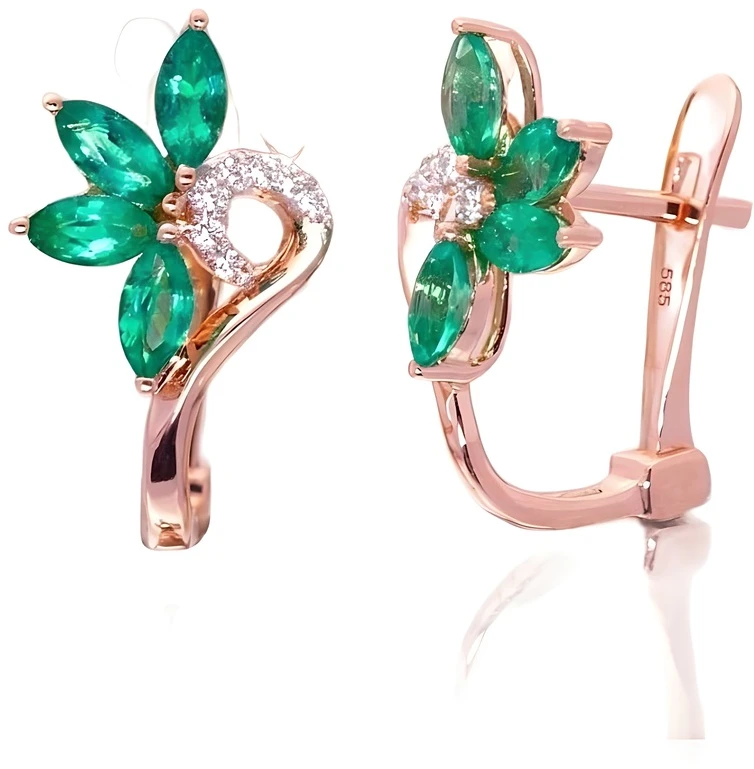 Diamond Sky Jewelry Auksiniai auskarai su deimantais ir smaragdais „Crystallite VI“