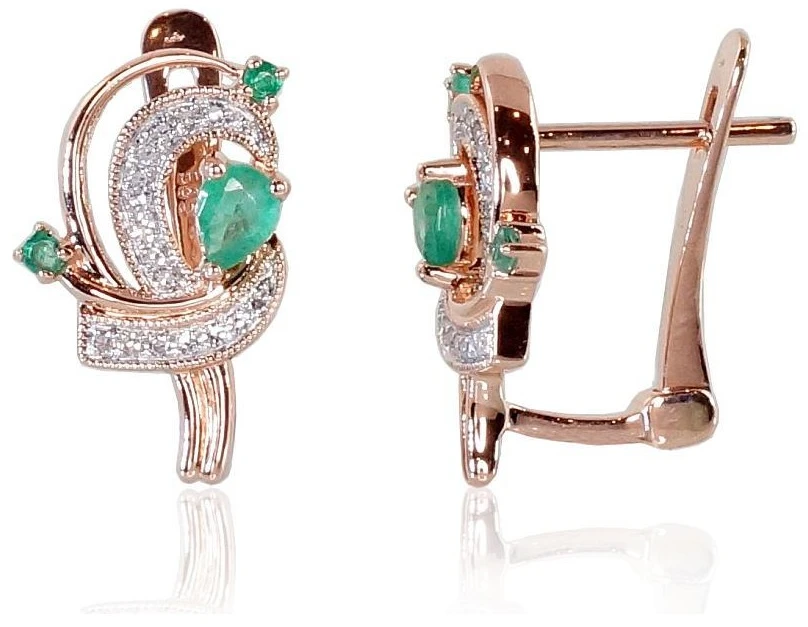 Diamond Sky Jewelry Auksiniai auskarai su deimantais ir smaragdais „Groteks II“