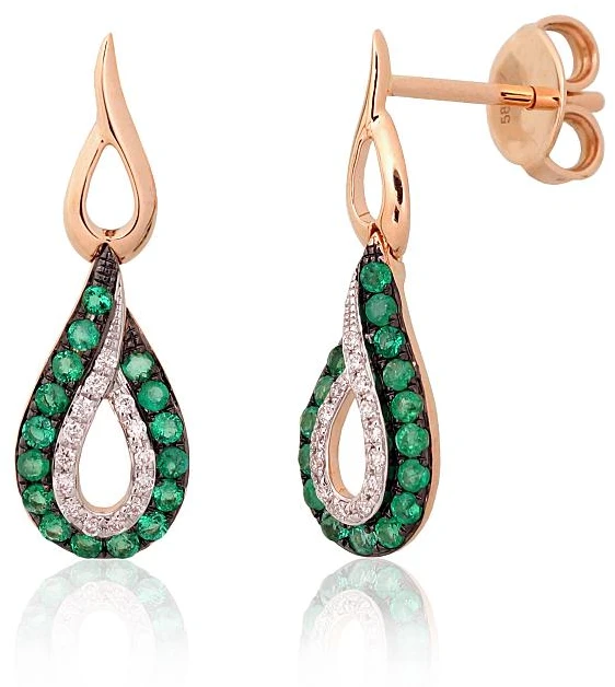 Diamond Sky Jewelry Auksiniai auskarai-vinukai su deimantais ir smaragdais „Princesės Ašara“