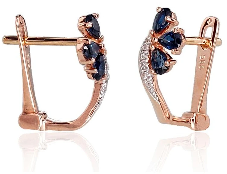 Diamond Sky Jewelry Auksiniai auskarai su deimantais ir safyrais „Imperatoriaus Karūna III“