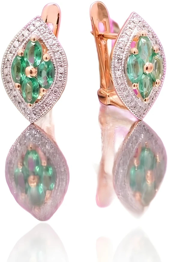 Diamond Sky Jewelry Auksiniai auskarai su deimantais ir smaragdais „Aleksandrija IV“