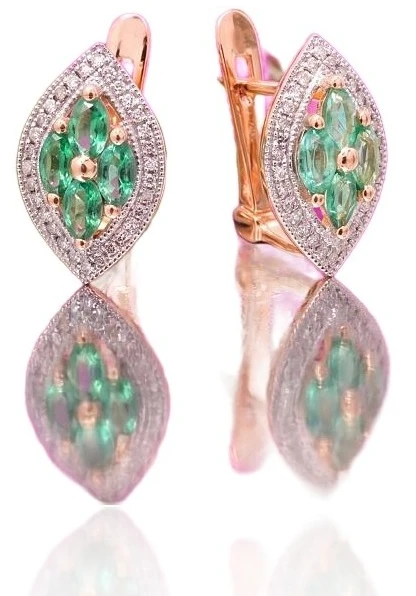 Diamond Sky Jewelry Auksiniai auskarai su deimantais ir smaragdais „Aleksandrija IV“