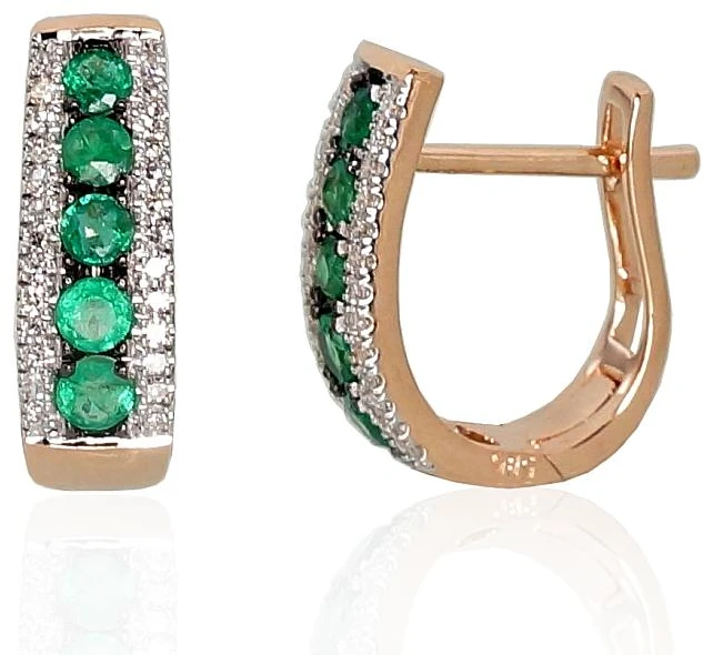 Diamond Sky Jewelry Auksiniai auskarai su deimantais ir smaragdais „Kamelija VII“