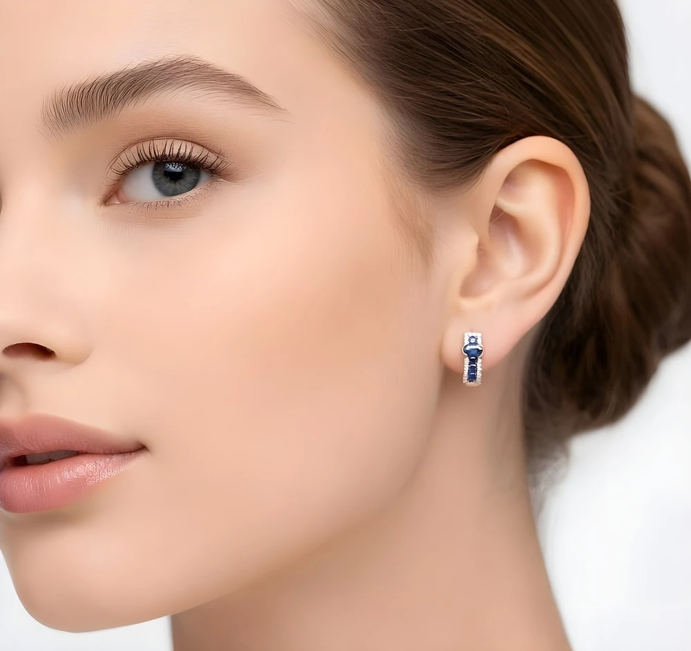 Diamond Sky Jewelry Auksiniai auskarai su deimantais ir safyrais „Eternity II“