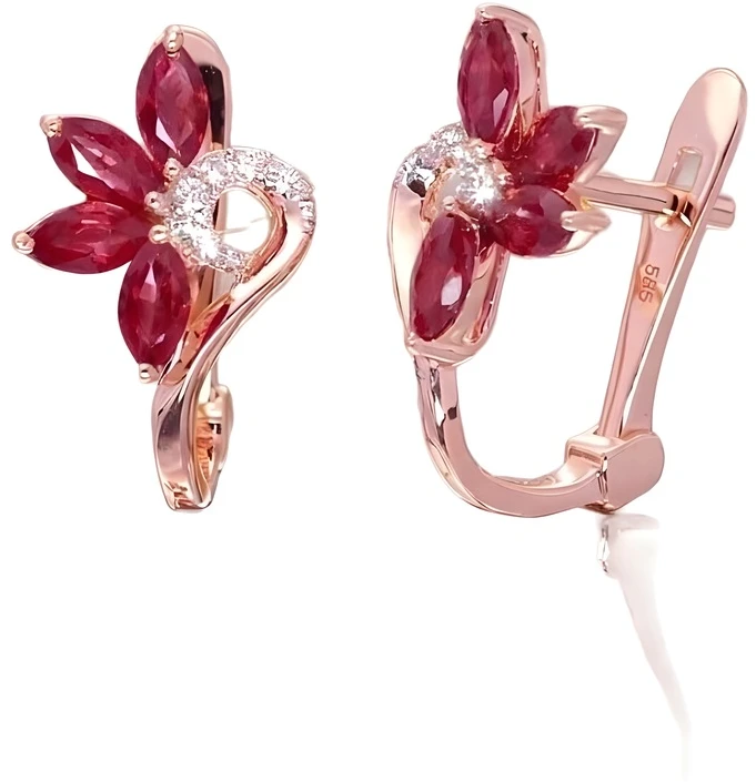 Diamond Sky Jewelry Auksiniai auskarai su deimantais ir rubinais „Crystallite IV“