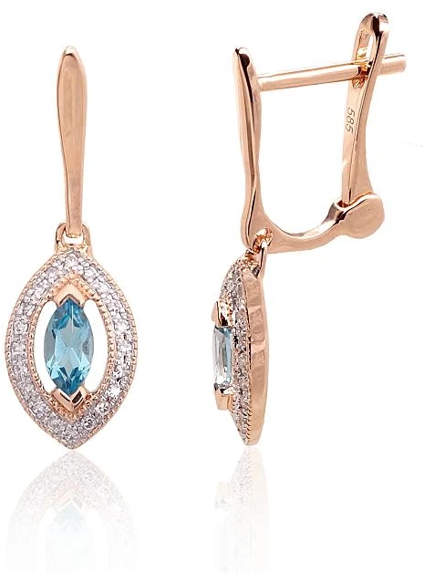 Diamond Sky Jewelry Auksiniai auskarai su deimantais ir topazais „Vandenyno spindesys“