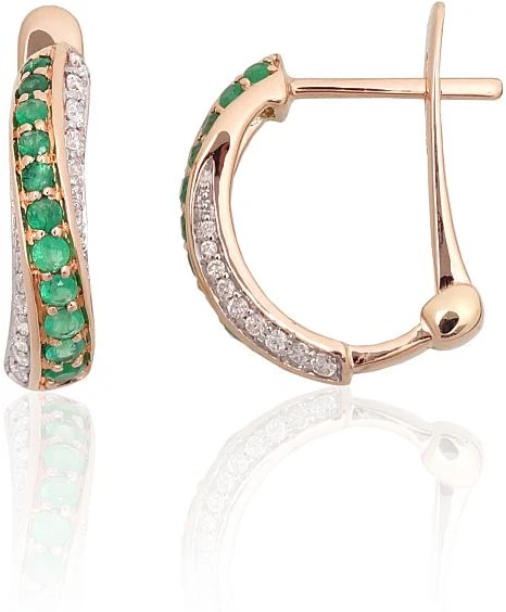 Diamond Sky Jewelry Auksiniai auskarai su deimantais ir smaragdais „Smaragdų melodija“