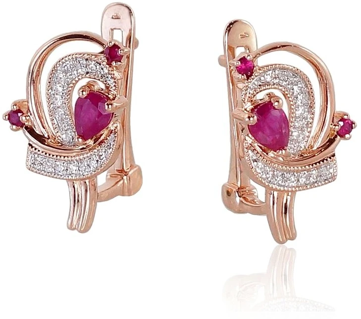 Diamond Sky Jewelry Auksiniai auskarai su deimantais ir rubinais „Grotex“