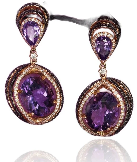 Diamond Sky Jewelry Auksiniai auskarai su deimantais ir ametistais „Žvaigždynas“