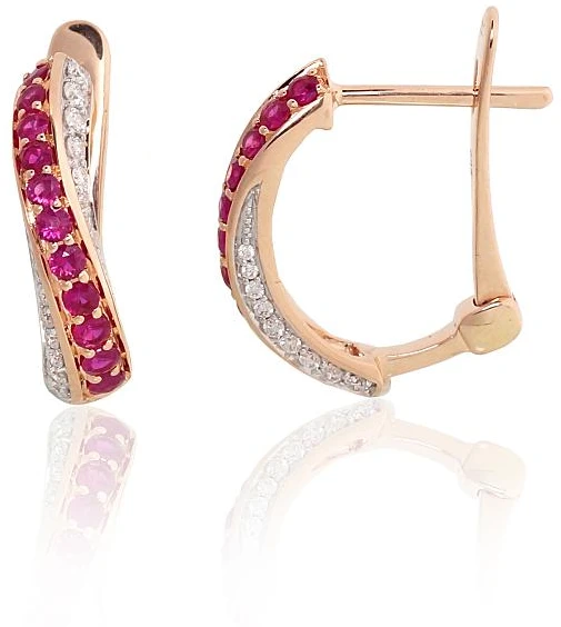 Diamond Sky Jewelry Auksiniai auskarai su deimantais ir rubinais „Rubinų melodija“