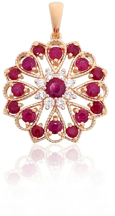 Diamond Sky Jewelry Auksinis pakabukas su deimantais ir rubinais „Raudonoji Žavesys“