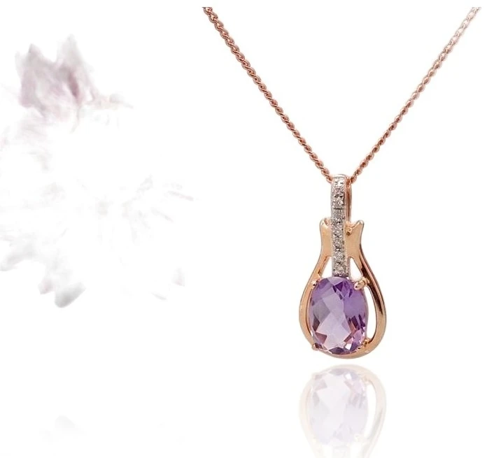 Diamond Sky Jewelry Auksinis pakabukas su deimantais ir ametistais „Grakštumas“