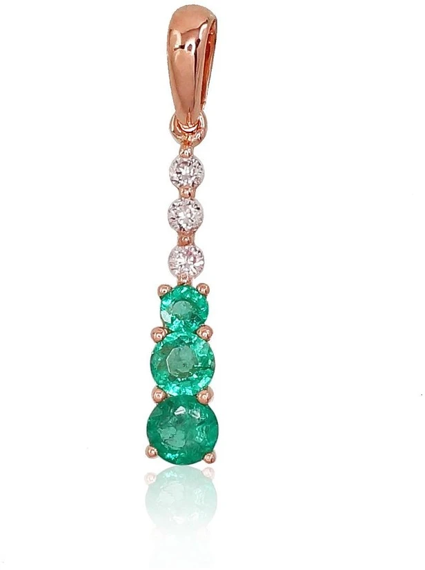 Diamond Sky Jewelry Auksinis pakabukas su deimantais ir smaragdais „Kamelija IV“