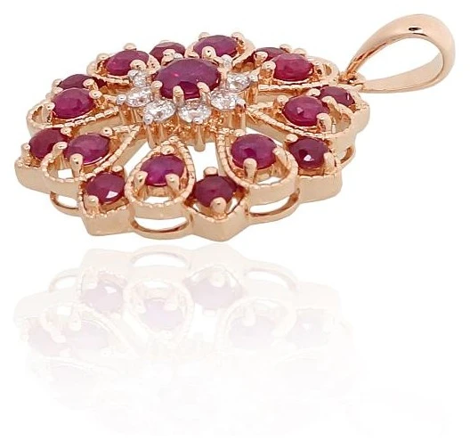 Diamond Sky Jewelry Auksinis pakabukas su deimantais ir rubinais „Raudonoji Žavesys“