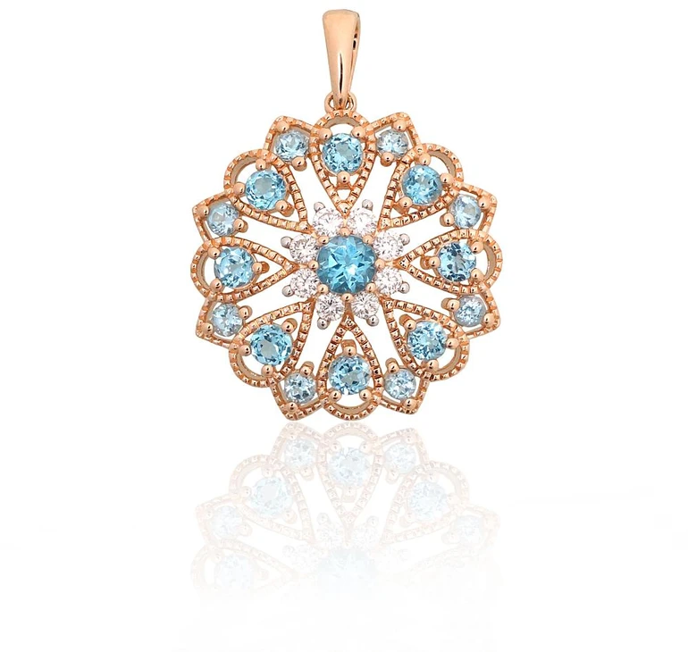 Diamond Sky Jewelry Auksinis pakabukas su deimantais ir topazais „Dangaus žiedas“