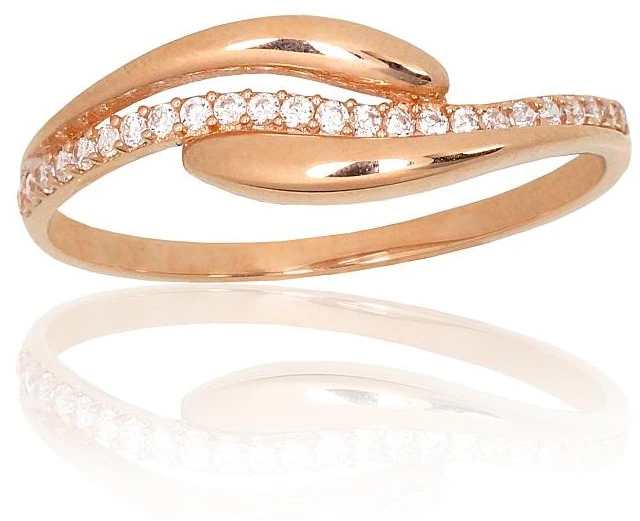 Diamond Sky Jewelry Auksinis žiedas su cirkoniais „Elegantiška Banga“