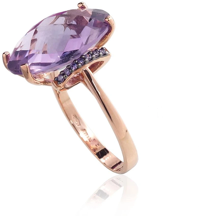Diamond Sky Jewelry Auksinis žiedas su cirkoniais ir ametistais „Karališkas Ametistas III“
