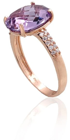 Diamond Sky Jewelry Auksinis žiedas su cirkoniais ir ametistais „Karališkas Ametistas IV“